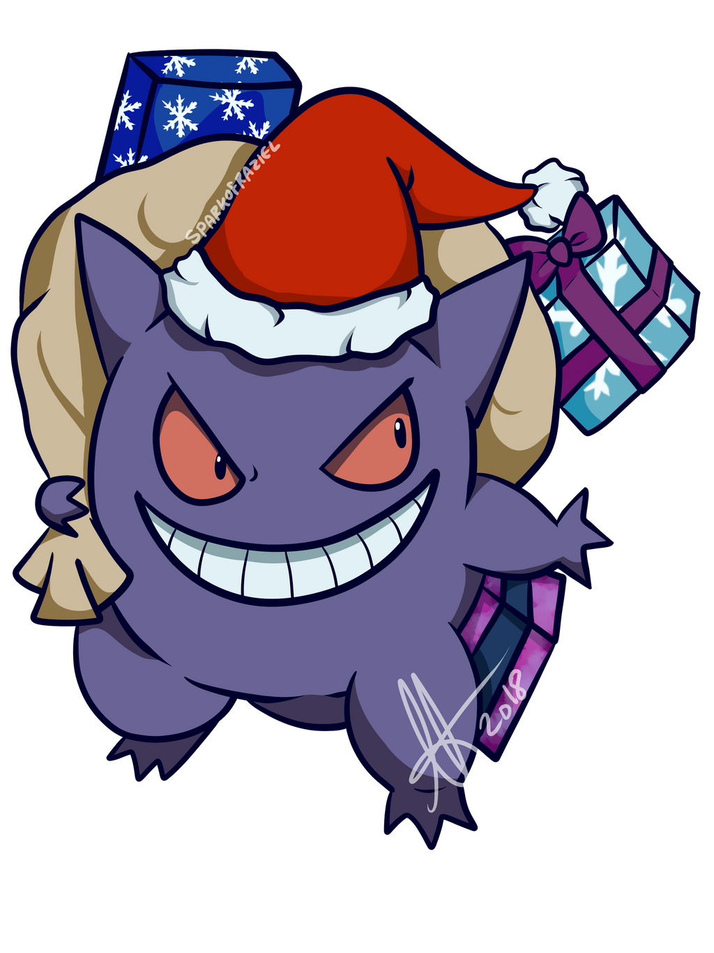 Dies ist ein Bild von einem sehr niedlichen kleinen Pokémon mit einer Weihnachtsmannmütze.